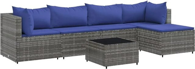 vidaXL 6-tlg Garten-Lounge-Set aus grauem Poly-Rattan mit Kissen und Glastisch Modell 68 - Bild 1