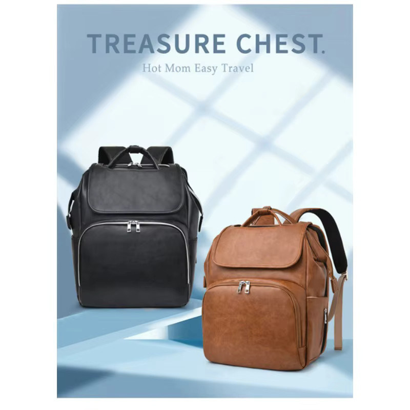 Wasserdichter Wickelrucksack für Eltern als Multifunktions-Reise- und Outdoor-Tasche in Beige und Braun - Bild 3