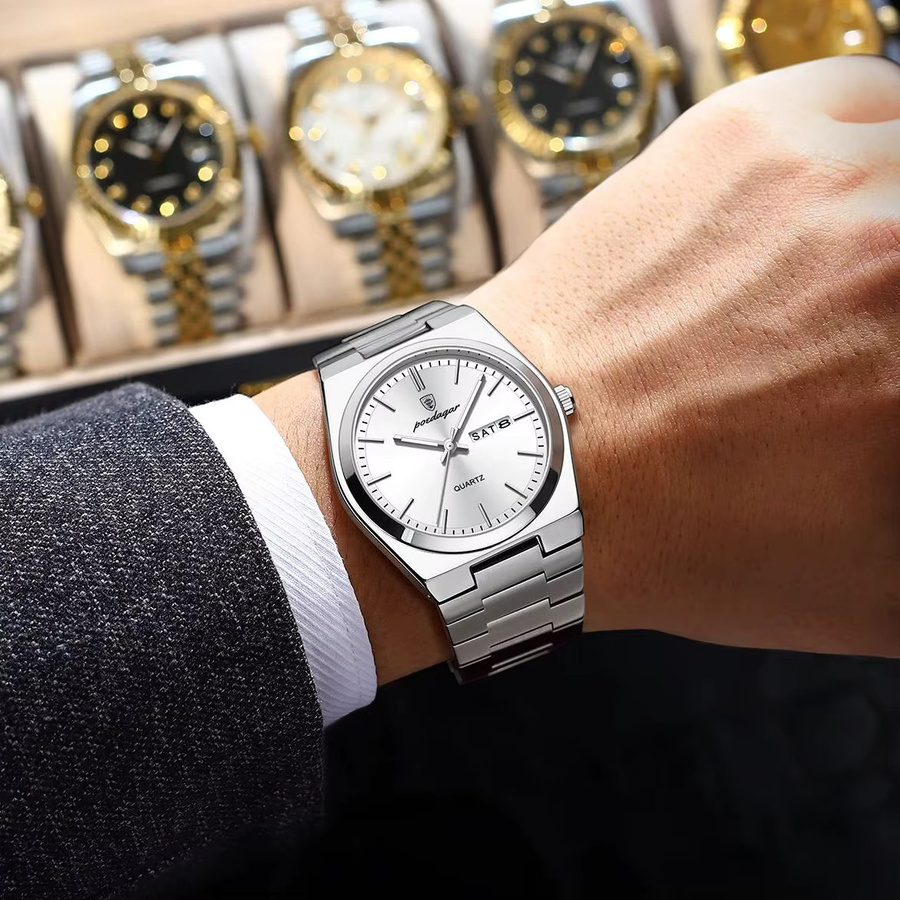 POEDAGAR Armbanduhr Quarz, Edelstahl, Silber, Herren - Bild 5