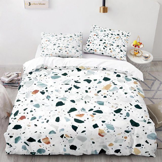 Bettwäsche-Set mit abstraktem Marmormuster in Weiß und Gold von Binchi Outdoor Product, Material Polyester, Größe: 210 x 210 cm - Bild 1