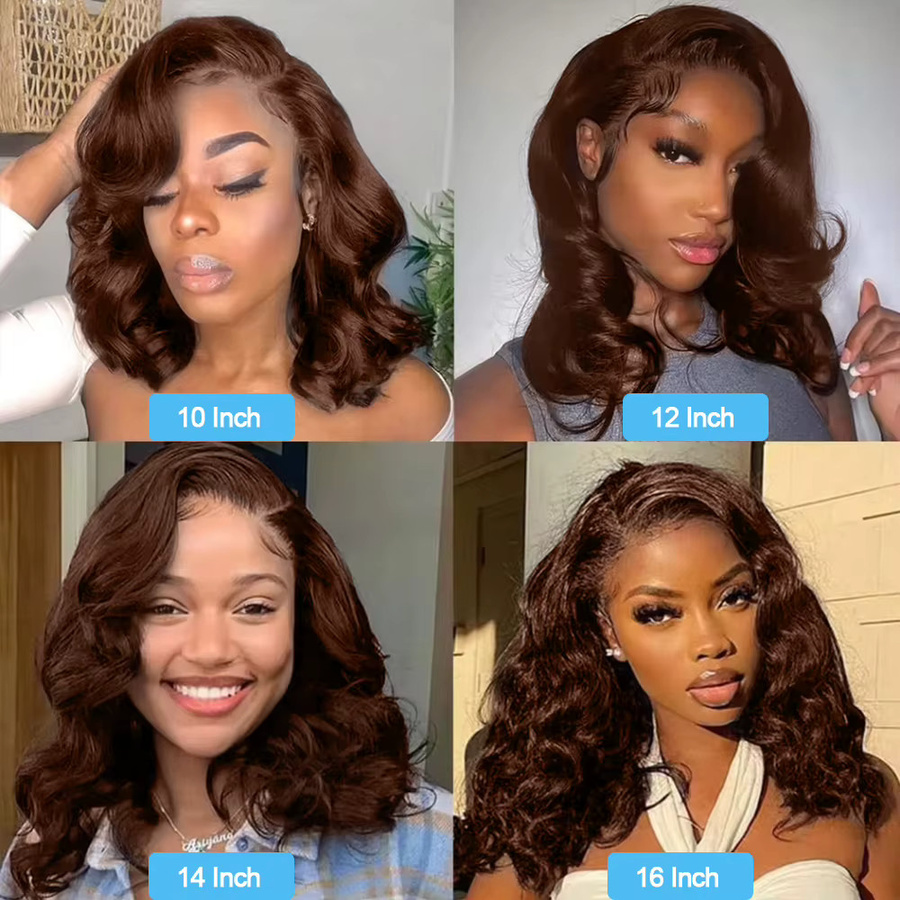 POPVIBES Body Wave Lace Frontal Bob-Perücke, Schokoladenbraun, Damen - Bild 3