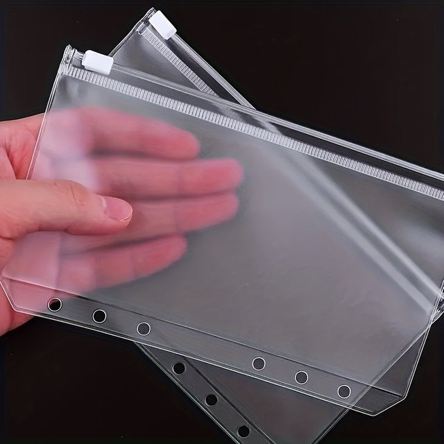 5 Stück A5-Ordner mit Reißverschluss und 6 Ringen, transparente Kunststoff-Ordner für Notizbücher und Geldumschläge - Bild 1