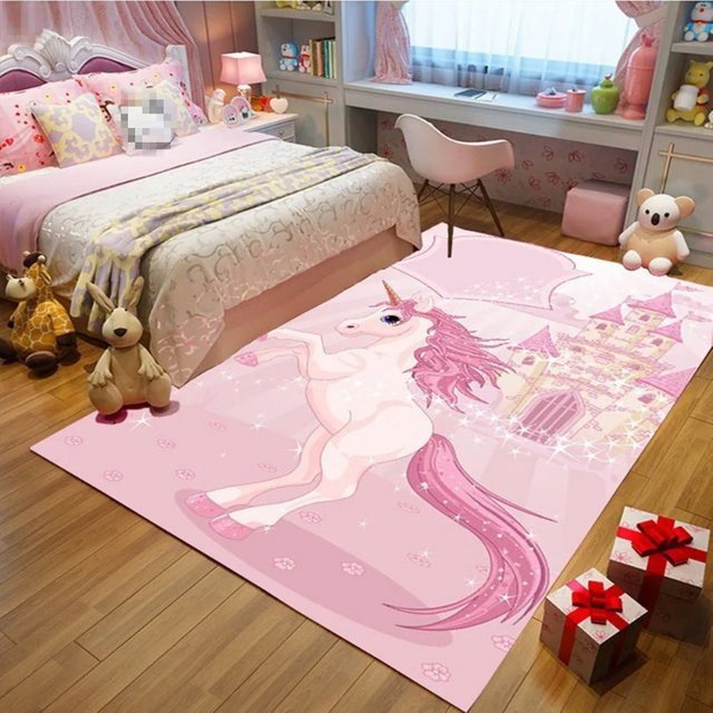 Weicher Kinder Teppich mit Einhorn und Regenbogen Motiv in Pink und Multicolour für das Kinderzimmer, Wohnzimmer oder Schlafzimmer - Bild 1