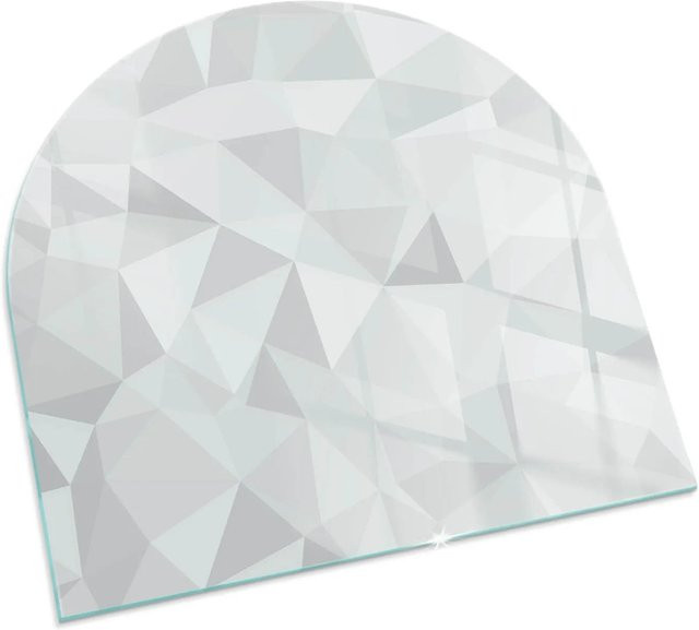 Tulup Kamin Glasplatte mit abstraktem geometrischem Muster in Grau, Halbkreis, B: 100 cm x T: 100 cm - Bild 1