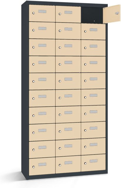rotstahl Wertfachschrank mit 30 Fächern in Elfenbein und anthrazitgrauem Korpus, B/T/H: 117,5 x 30 x 180 cm - Bild 1