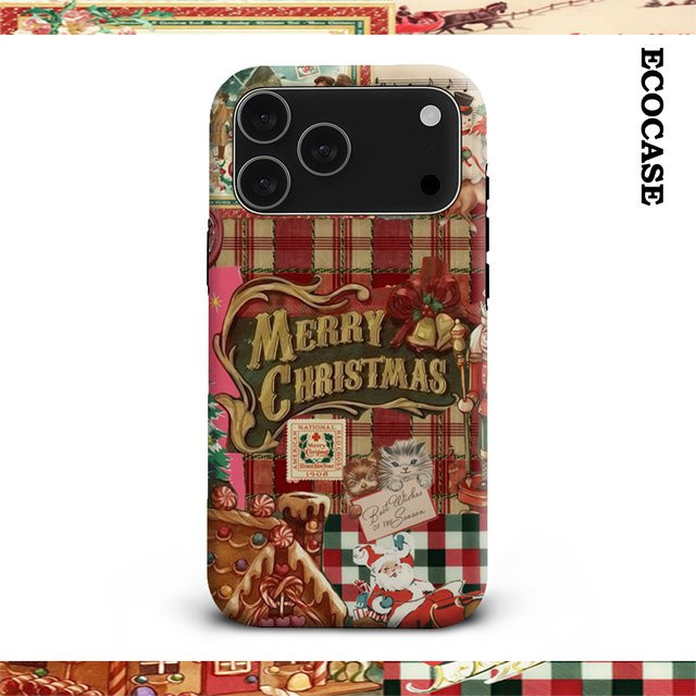 Vintage Weihnachten Handyhülle für Apple iPhone 17 16 15 14 13 12 11 Pro Max Plus mit doppelschichtiger Rückseite in Multicolour - Bild 1