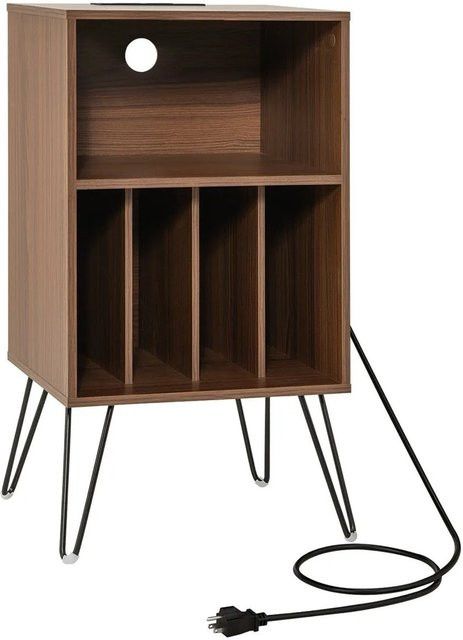 Costway Plattenspieler-Ständer mit Ladestation und 3 Ebenen in Walnuss, B/T/H: 48 x 40 x 88 cm - Bild 1