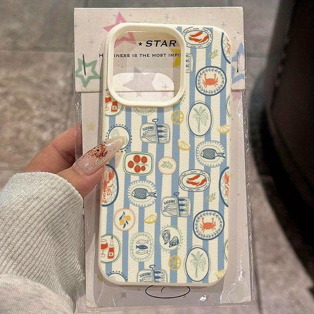 Handyhülle mit Litschi-Struktur und Streifenmuster für Apple iPhone 17, 16, 15 Pro Max Plus Series in Beige und Multicolour - Bild 1