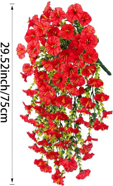 ZHPBD Künstliche Petunien zum Aufhängen, UV-beständige Kunstpflanzen für den Außenbereich in Rot - Bild 1