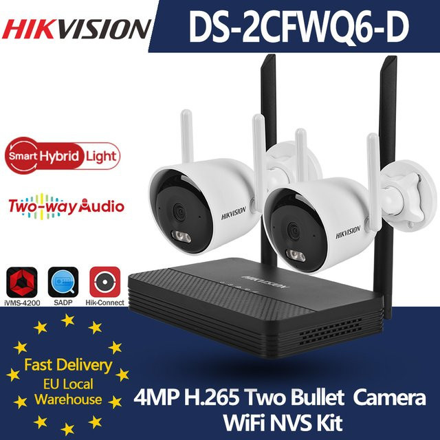 Hikvision NKS424WBH(DS-J142I) WiFi NVS Kit mit zwei 4MP Bullet-Kameras, Smart-IR, weißem Licht und Zwei-Wege-Audio in Weiß - Bild 1