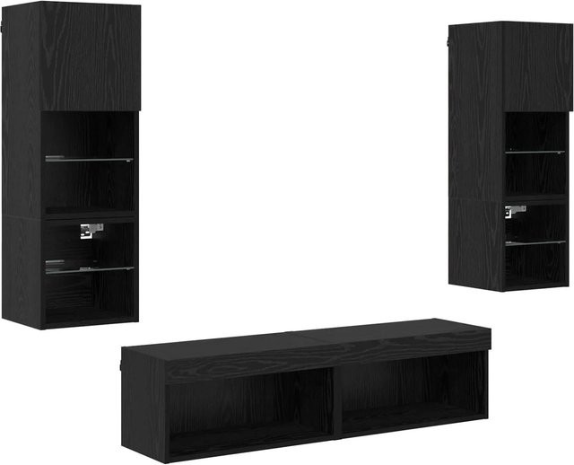 vidaXL TV-Wandmöbel 6-teilig in Schwarz und Eichen-Optik, modernes Wandregal-Set aus Holzwerkstoff und Glas für dein Wohnzimmer - Bild 1
