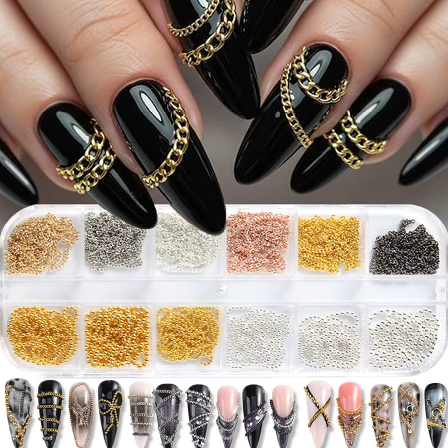 MAFANAILS Nagelkunstketten Set, Gold Silber, 12-teilig, Metallic, Unisex - Bild 2