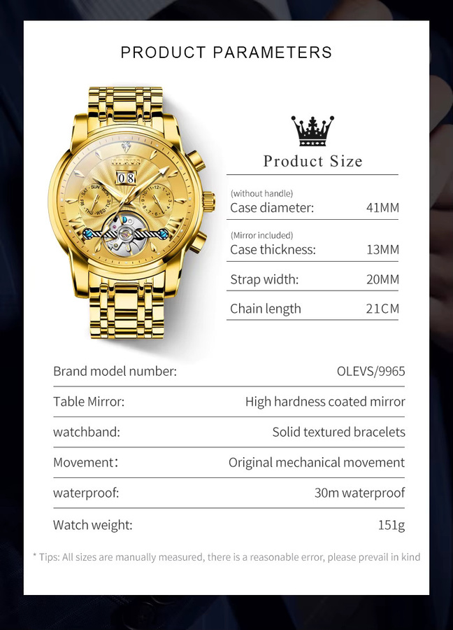 OLEVS Armbanduhr Automatik, Edelstahl, Bicolor, Gold, Herren - Bild 6
