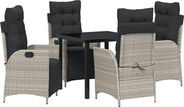 vidaXL Garten Essgruppe 5-teilig aus Poly-Rattan in Hellgrau mit rechteckigem Tisch und Sicherheitsglas - Bild 1