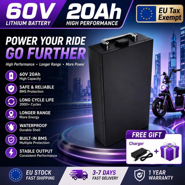 Lithium-Batterie für Elektrofahrzeuge und Harley-Elektromotoren, 60 V, 3000 W Leistung, Farbe: Schwarz - Bild 1