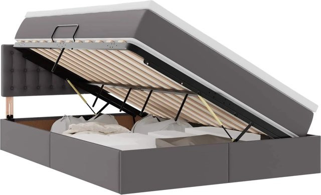 vidaXL Bett mit Stauraum und LED in Grau aus Kunstleder mit B/T: 140 x 190 cm - Bild 1