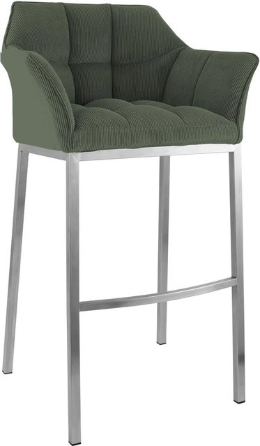 DELUKE Barhocker GIBEL mit Lehne aus Cord und Metall in Grün und Silber, B/T/H: 64 x 48 x 110 cm - Bild 1