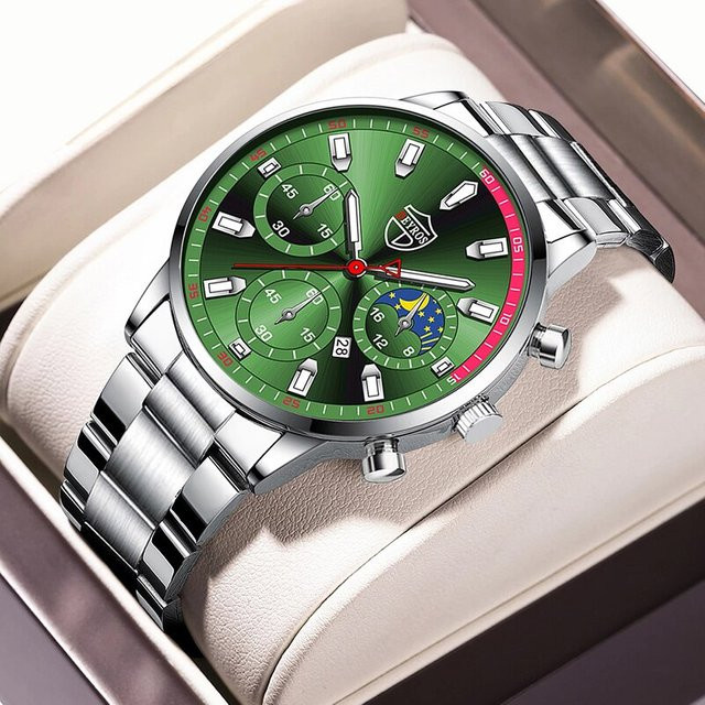 DEYROS Armbanduhr Edelstahl, Quarz, Silber, Grün, Herren - Bild 1