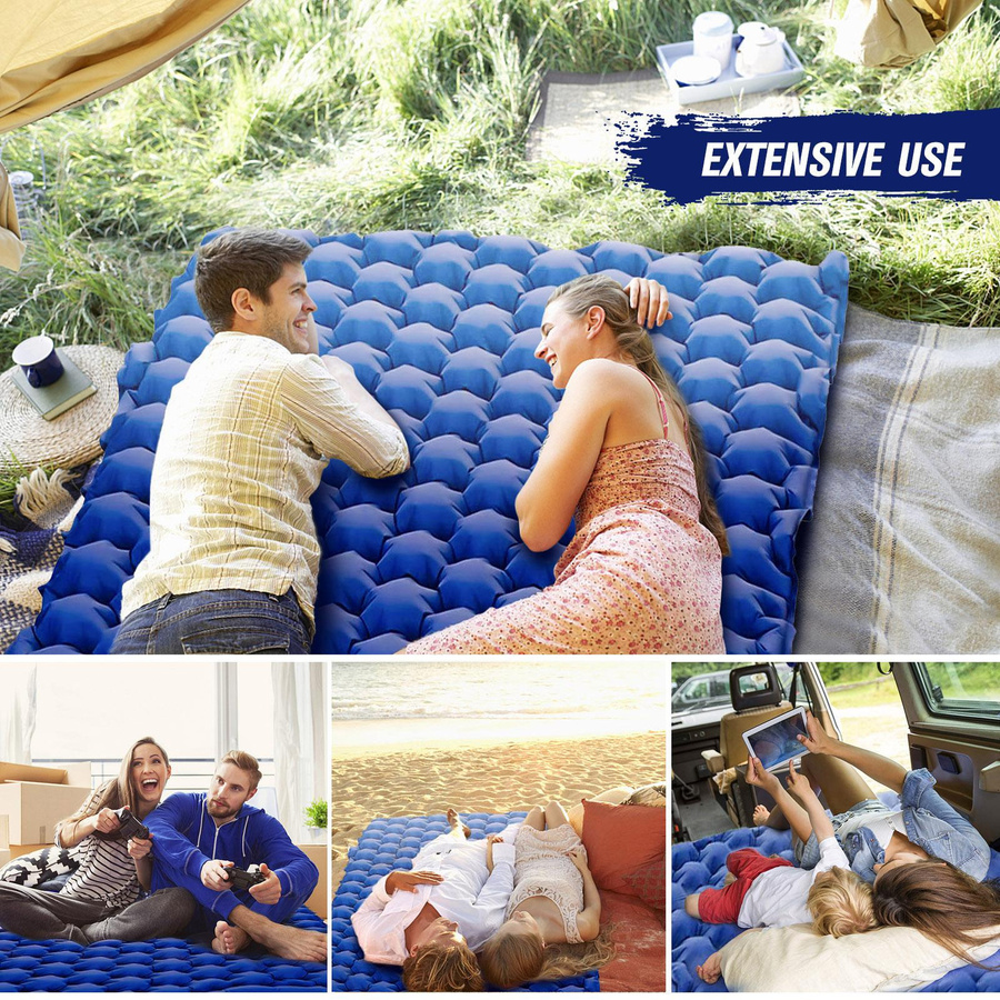 Binchi Outdoor 2-Personen-Luftmatratze für Camping und Rucksackreisen in Blau, H x B x T: 9 x 196 x 125 cm - Bild 3