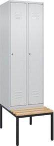 C+P Spind Classic PLUS Garderobenschrank mit Sitzbank, 2 Abteile, Buche-Hartholz, Grau/Schwarz, B/H/T: 212,0 x 81,5 x 60,0 cm - Bild 1