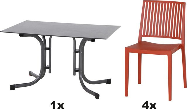 Siena Garden Gartenmöbel Set Lane 5-teilig mit 4 Stühlen und 1 Tisch in Brick Red, Tischbreite: 120 cm - Bild 1