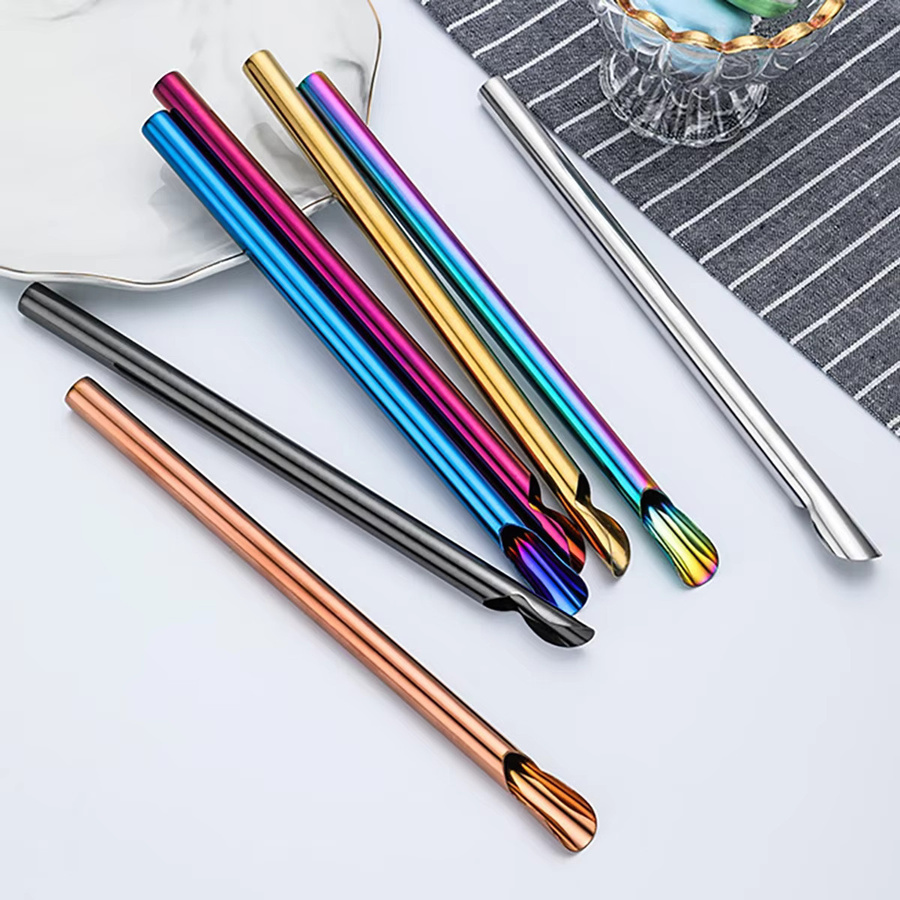 Zoseil Trinkhalm Set aus Edelstahl mit Rührlöffel, 5 Stück, Gold und Multicolour, wiederverwendbare Metall Strohhalme für Bubble Tea und Smoothies - Bild 4