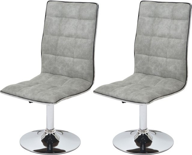 2er-Set MCW Esszimmerstühle C41 höhenverstellbar und drehbar in Vintage Betongrau mit Rautenmuster aus Textil - Bild 1