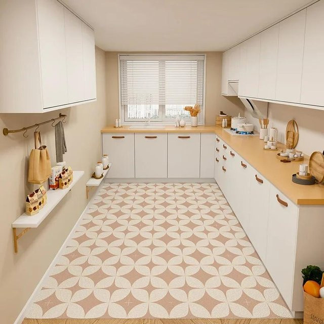 Küchenbodenmatte Meixing aus Vinyl in Beige, wasserdicht und rutschfest, B/T: 80 x 180 cm - Bild 1