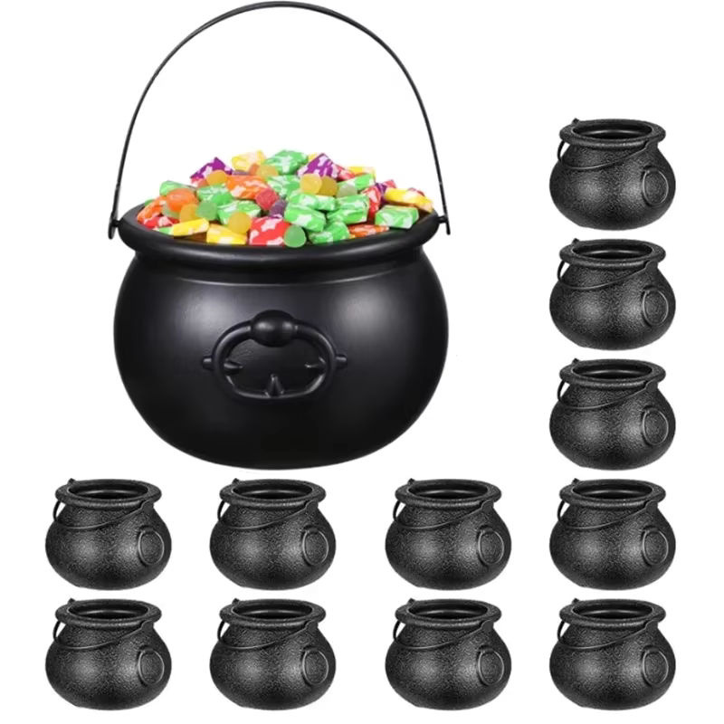Schwarzer Halloween Kessel aus Kunststoff mit Hexenschädel-Design als Süßigkeiten-Eimer für Kinder-Partygeschenke und Dekoration - Bild 7