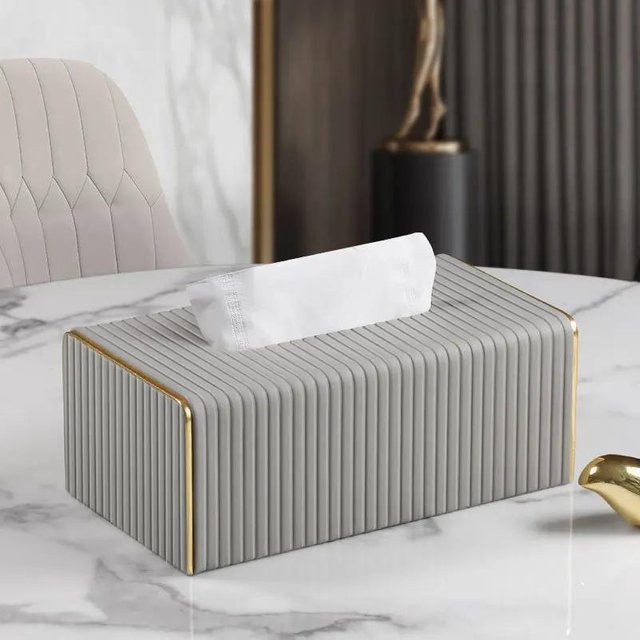 Exquisite Streak Taschentuchbox aus Kunstleder in Grau mit Streifenmuster im europäischen Stil - Bild 1