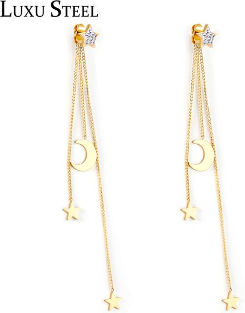 LUXUSTEEL Ohrringe, Edelstahl, Gold, Damen, Star Moon Drop - Bild 1