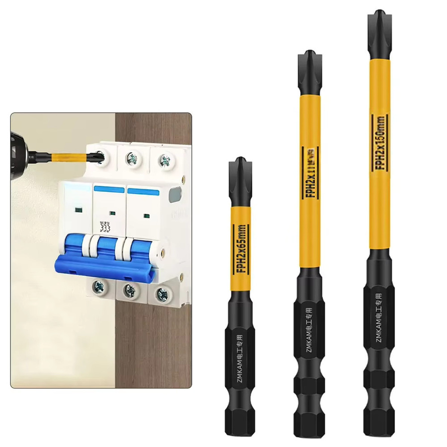 Magnetisches Elektriker-Schraubendreher-Bits-Set von DAZZLEEX aus legiertem Stahl in Gelb, FPH2, Längen: 65 mm, 110 mm und 150 mm - Bild 4