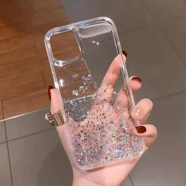 Yiran Bag Luxus Handyhülle mit lila Pailletten und Glitzer für iPhone 16 Pro Max 15 14 13 12 11 Xr Xs 7 8 Plus Stoßfest und Weich in Grau und Transparent - Bild 1