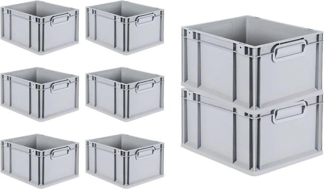 PROREGAL SuperSparSet 8x Eurobox NextGen Grip mit Scharnierdeckel und grünen Schiebeschnappverschlüssen, Grau, H x B x T: 22 x 30 x 40 cm - Bild 1