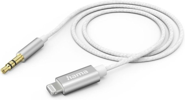 Hama Aux-Kabel Lightning auf 3,5-mm-Klinke aus Nylon in Weiß, Länge: 1,0 m - Bild 1