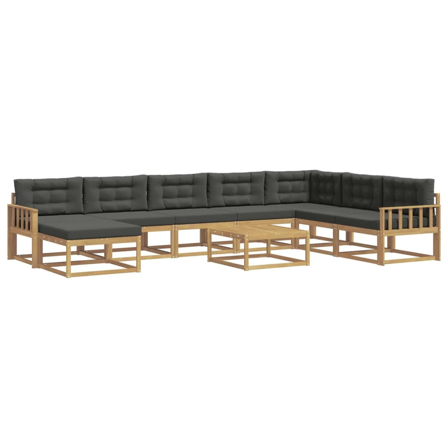 vidaXL Outdoor-Sofagarnitur aus Massivholz in L-Form, 9-teiliges Set in Anthrazit und Weiß mit UV-beständigen Polstern - Bild 2