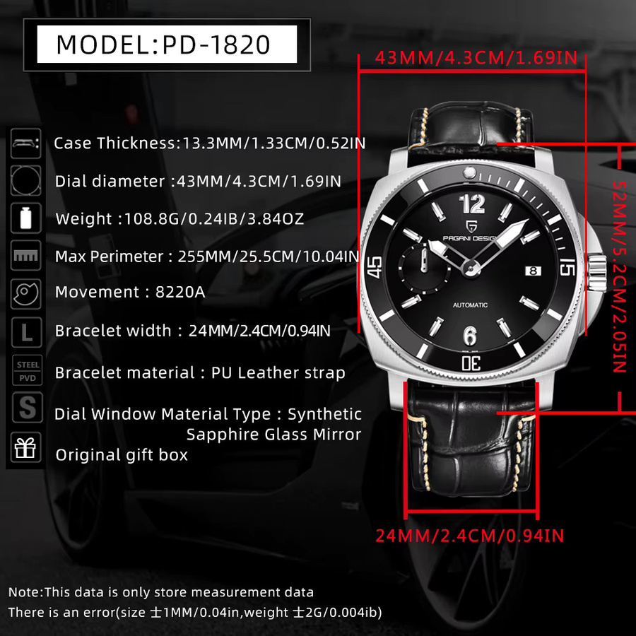 PAGANI DESIGN Armbanduhr, Automatik, Edelstahl, Grün, Leder, Herren - Bild 6
