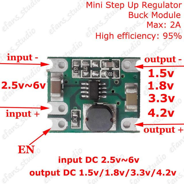 Mini DC-DC Buck Abwärtswandler Stromversorgungsmodul in Grün mit 2 A Ausgangsstrom und einstellbaren Spannungen von 1,5 V bis 4,2 V - Bild 1