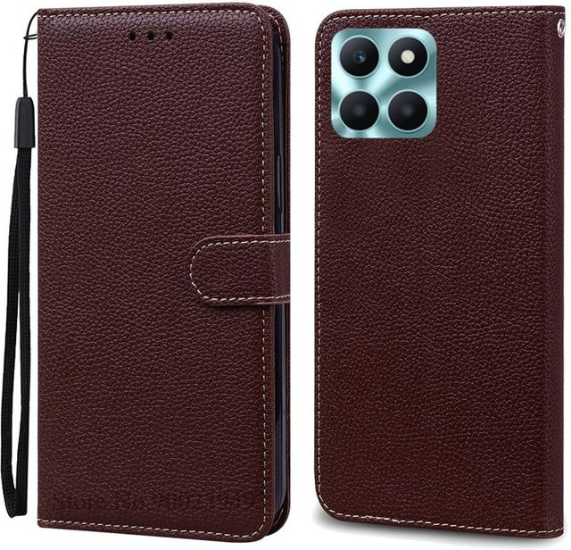 Leder-Flip-Brieftasche für Honor X6A in Kaffeebraun mit Silikonabdeckung - Bild 1