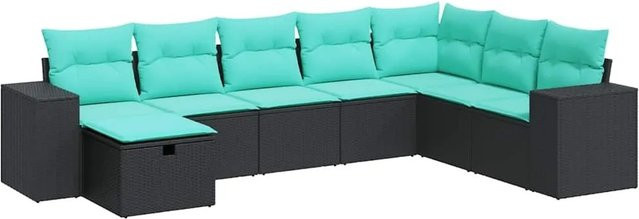 vidaXL 8-teilige Garten-Sofagarnitur in L-Form aus schwarzem Poly-Rattan mit Kissen und pulverbeschichtetem Stahlgestell - Bild 1