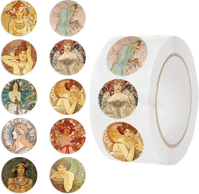 YourLife Store Washi-Klebeband im Mucha-Art-Nouveau-Stil, 500 Stück pro Rolle, Mehrfarbig - Bild 1