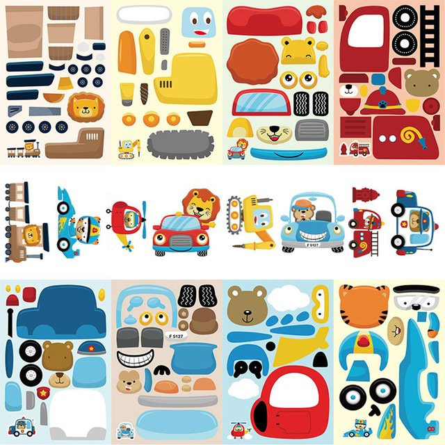 Charile Tier- und Fahrzeug-Puzzle-Aufkleber, 8/16 Blatt, Bunt / Mehrfarbig - Bild 1