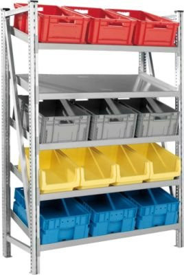 SSI Schäfer Komplettregal R 7000 mit 5 schrägen Fachebenen, silber/mehrfarbig, H 217 cm, B 128,3 cm, T 80 cm - Bild 1
