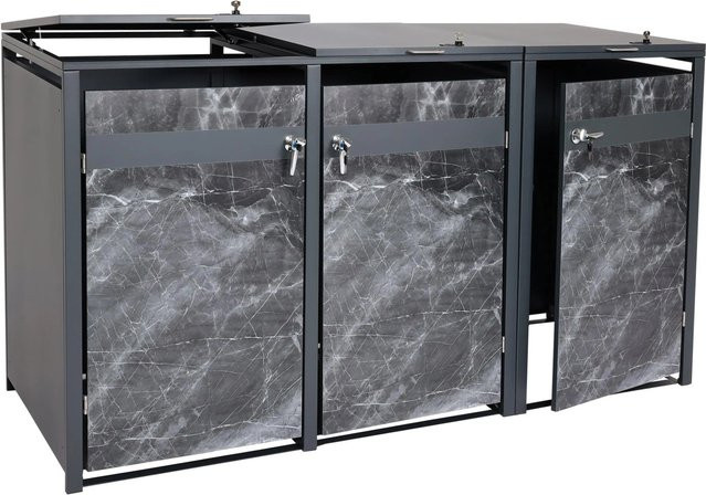 PROREGAL Mülltonnenbox für 3 Tonnen aus verzinktem Stahl in Anthrazit mit Marmor-Optik, B/T/H: 117 x 200 x 80 cm - Bild 1