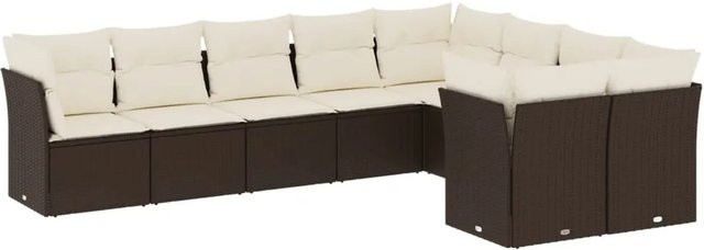 vidaXL 9-tlg Garten-Sofagarnitur in L-Form aus braunem PE-Rattan mit cremeweißen Kissen und Stauraum - Bild 1