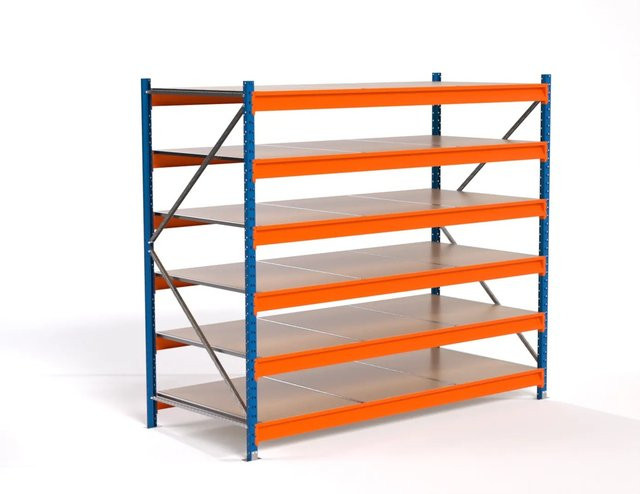 PROREGAL Industrie Weitspannregal MAXIMUS PRO Lagerregal mit 6 Spanplatten-Fachböden, Blau/Orange, H x B x T: 200 x 225 x 100 cm - Bild 1