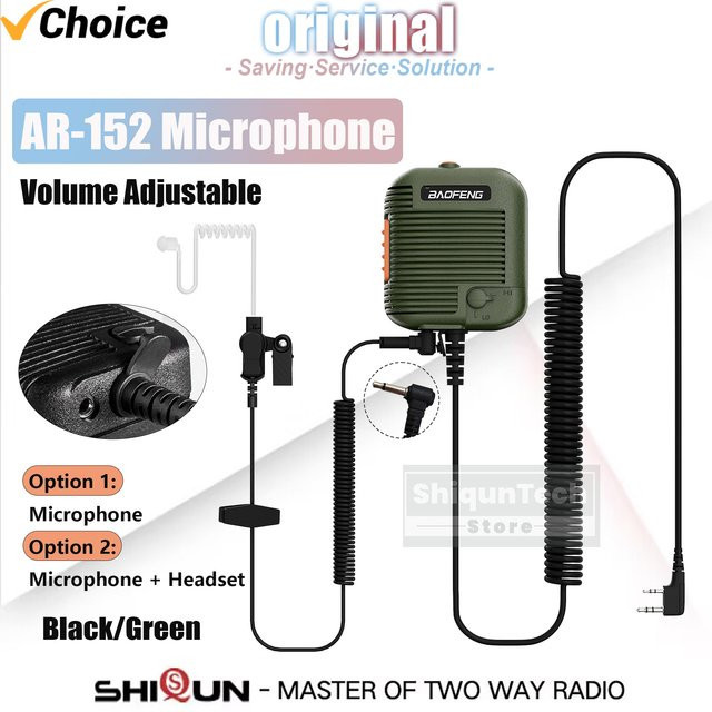 Baofeng Mikrofon-Lautsprecher AR-152 in Schwarz mit 3,5 mm K-Stecker und Headset-Buchse für UV-25M DM-32 UV-32 Funkgeräte - Bild 1