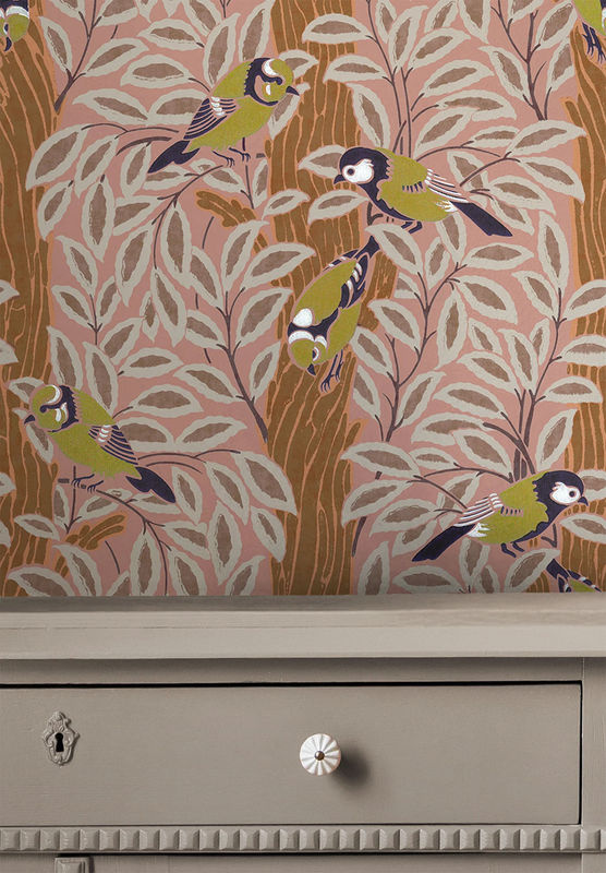 Isidore Leroy Tapete Le Chant des Oiseaux in Bois de rose mit botanischem und floralem Motiv - Bild 2