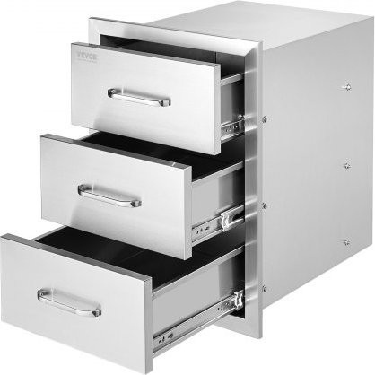 VEVOR Outdoor-Küchenschubladen aus Edelstahl in Silber, flächenbündig montierte Grillschubladen mit dreifachem Zugriff und Edelstahlgriff für Grillinseln oder Terrassen, B/T/H: 40 x 45 x 45 cm - Bild 1