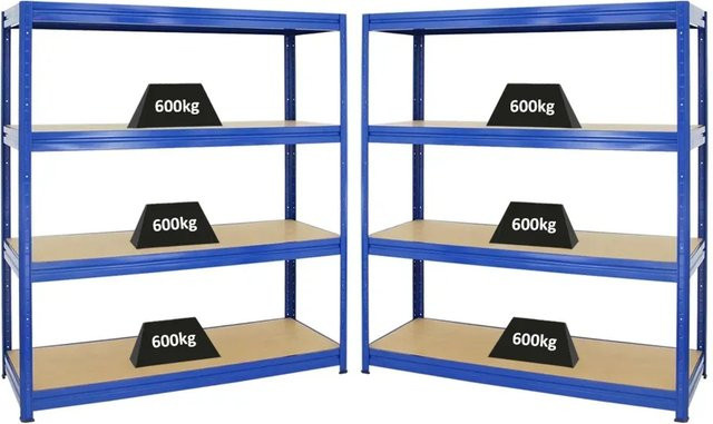2er Set PROREGAL Schwerlastregal Dino Blau, H x B x T: 180 x 160 x 60 cm, Fachlast 600 kg mit verstellbaren MDF-Holzböden - Bild 1